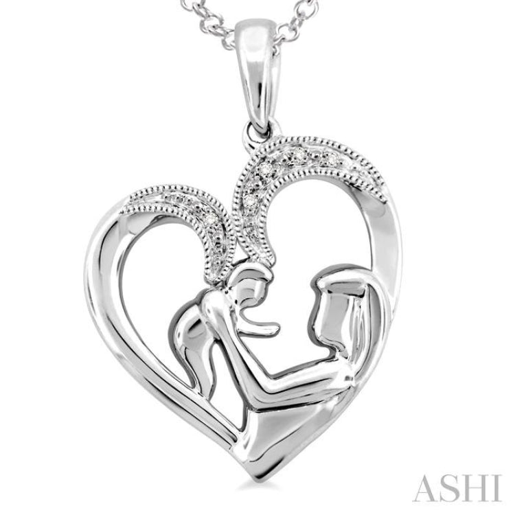 1/50 Ctw Round Cut Diamond Heart Pendant in Sterling Silver with Chain