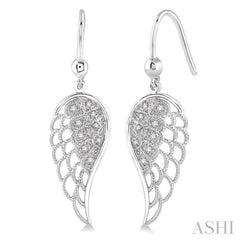 1/20 Ctw Round Cut Diamond Angel Wings Diamond Earrings in Sterling Silver