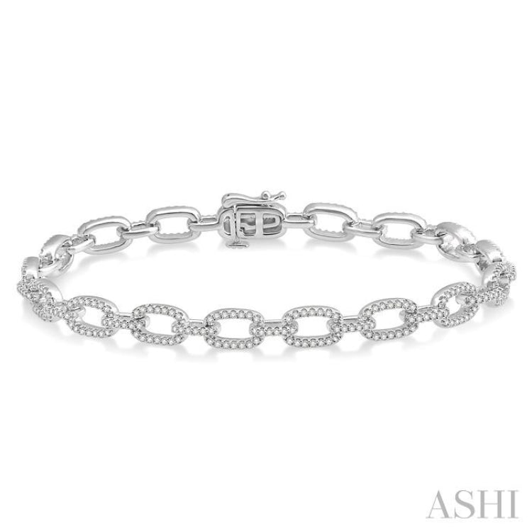 1 1/2 Ctw Round Cut Diamond Encrusted Link Paperclip Chain Bracelet in 14K White Gold