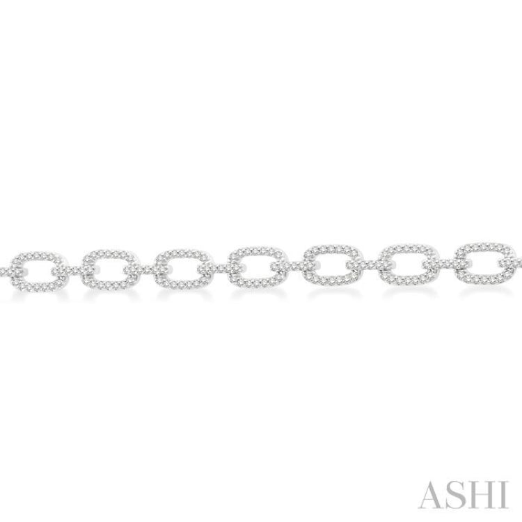1 1/2 Ctw Round Cut Diamond Encrusted Link Paperclip Chain Bracelet in 14K White Gold