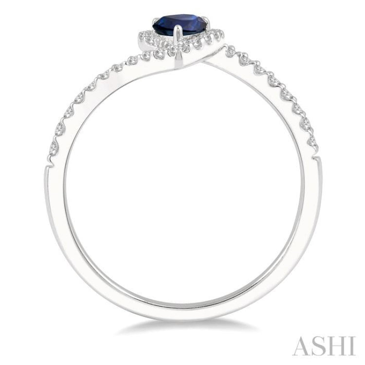 6x4 MM Pear Shape Sapphire and 1/5 Ctw Round Cut Diamond Precious Ring in 10K White Gold