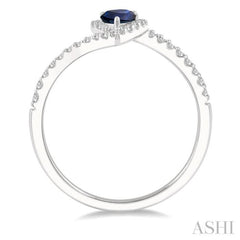 6x4 MM Pear Shape Sapphire and 1/5 Ctw Round Cut Diamond Precious Ring in 10K White Gold
