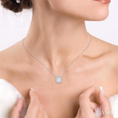 1 Ctw Cushion Shape Lovebright Diamond Pendant With Chain in 14K White Gold