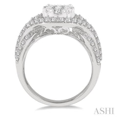 1 1/10 Ctw Split Shank Oval Shape Lovebright Round Cut Diamond Ring in 14K White Gold