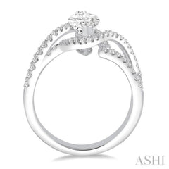 5/8 Ctw Marquise Center Bypass Shank Semi-Mount Round Cut Diamond Ring in 14K White Gold