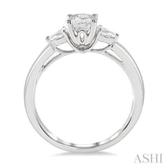 3/4 Ctw Pear and Oval Cut Diamond Ladies Engagement Ring With 1/2 Ct Oval Cut Center Stone in 14K White Gold