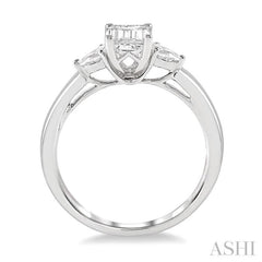 1/2 Ctw Octagon Emerald and Pear Cut Diamond Ladies Engagement Ring with 1/3 Ct Emerald Cut Center Stone in 14K White Gold