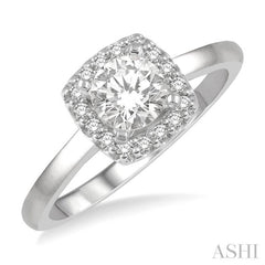 1/3 Ctw Cushion Shape Halo Diamond Engagement Ring With 1/4 Ct Round Cut Diamond Center Stone in 14K White Gold