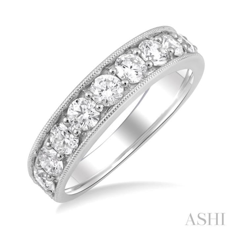1 1/2 Ctw Round Cut Diamond Wedding Band in 14K White Gold