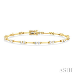 1 1/10 Ctw Bar Link Round Cut Diamond Bracelet in 14K Yellow Gold