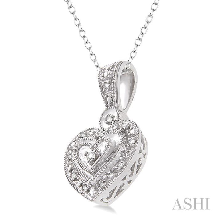 1/20 Ctw Heart Shape Round Cut Diamond Pendant in Sterling Silver with Chain