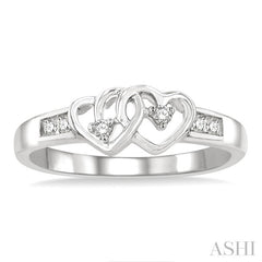 1/10 Ctw Round Cut Diamond Twin Heart Ring in Sterling Silver