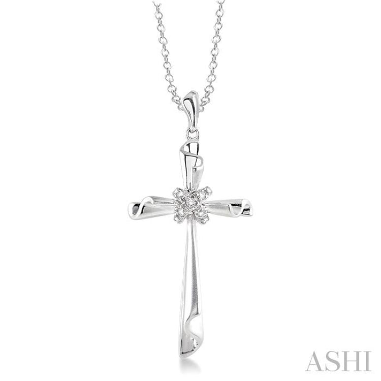 1/20 Ctw Round Cut Diamond Cross Pendant in Sterling Silver with Chain