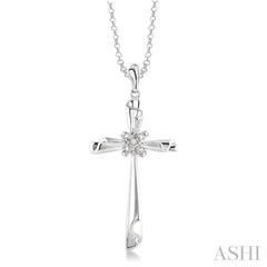 1/20 Ctw Round Cut Diamond Cross Pendant in Sterling Silver with Chain