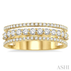 3/4 Ctw Round Cut Diamond Split Triple Band in 14K Yellow Gold