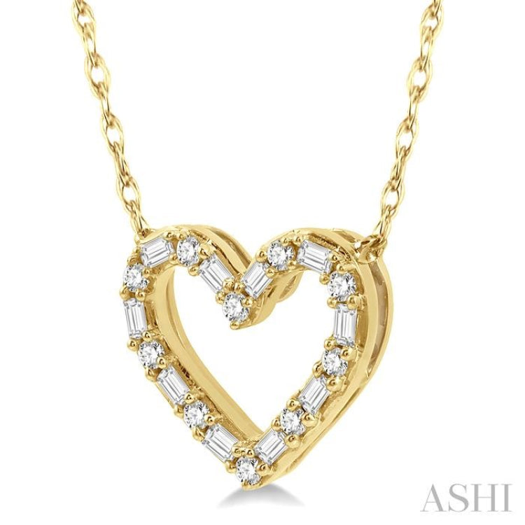 1/4 Ctw Heart Charm Baguette and Round Cut Diamond Pendant With Chain in 14K Yellow Gold