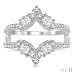 3/4 Ctw Chevron Center Baguette and Round Cut Diamond Insert Ring in 14K White Gold