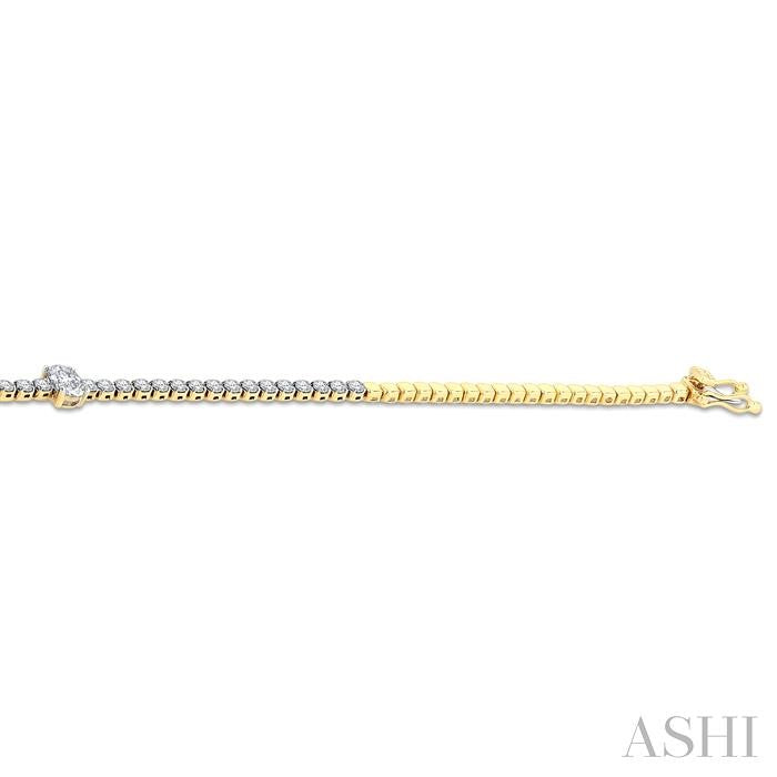 1 1/6 Ctw Oval and Round Cut Diamond Tennis Bracelet in 14K Yellow Gold