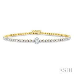 1 1/6 Ctw Oval and Round Cut Diamond Tennis Bracelet in 14K Yellow Gold
