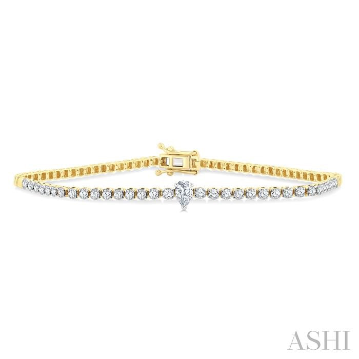 1 Ctw Pear and Round Cut Diamond Tennis Bracelet in 14K Yellow Gold