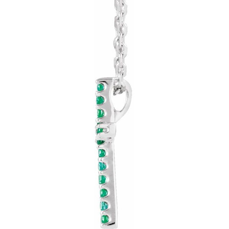 14K White Gold Natural Emerald Petite Cross 16" Necklace