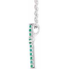 14K White Gold Natural Emerald Petite Cross 16" Necklace