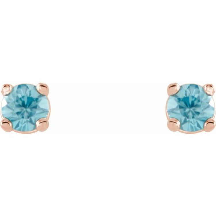 14K Rose Gold 2.5 mm Natural Blue Zircon Earrings