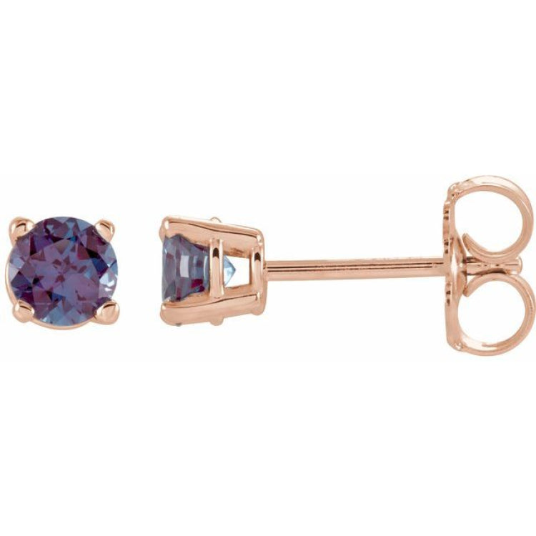 14K Rose Gold 4 mm Lab-Grown Alexandrite Earrings
