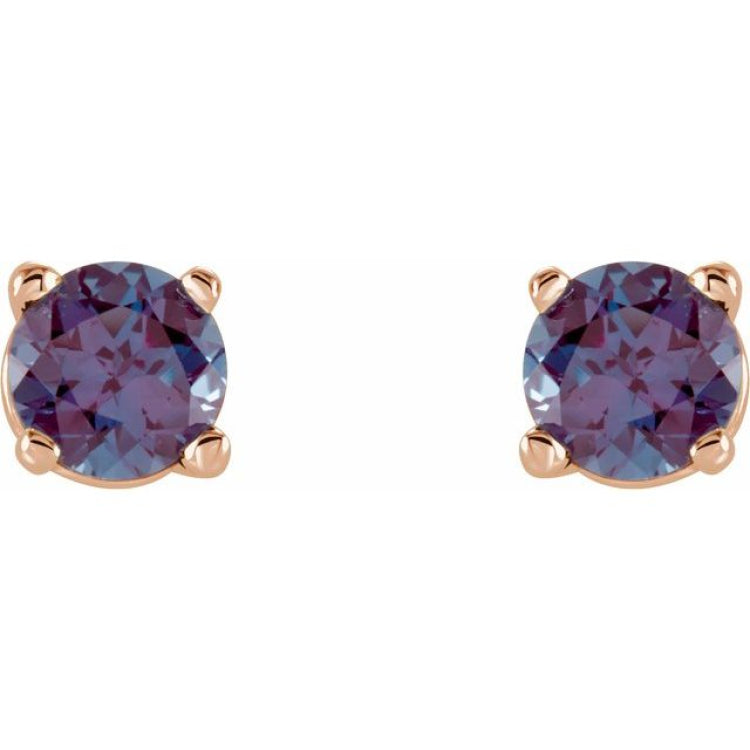 14K Rose Gold 4 mm Lab-Grown Alexandrite Earrings