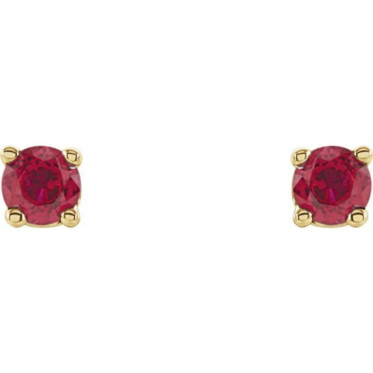 14K Yellow Gold 2.5 mm Lab-Grown Ruby Earrings