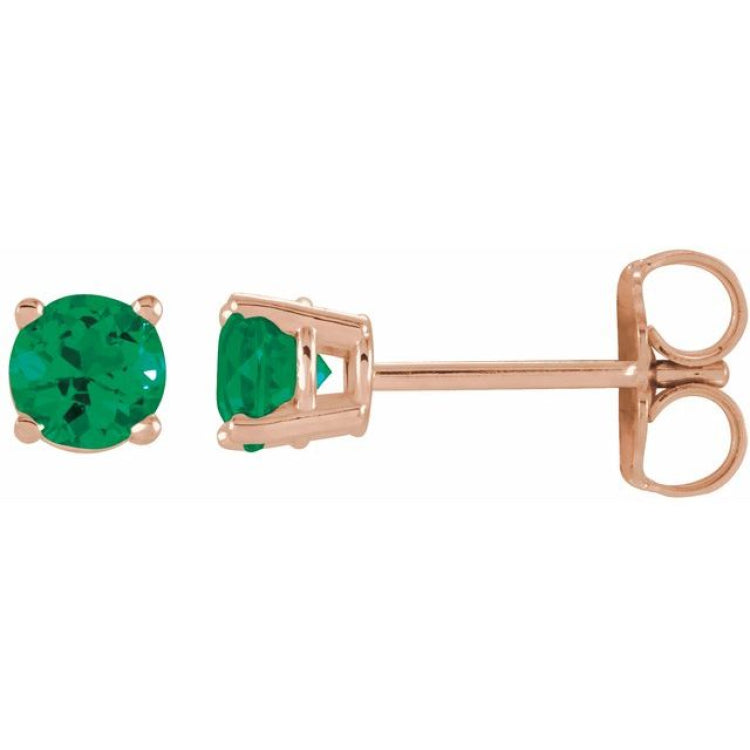 14K Rose Gold 2.5 mm Lab-Grown Emerald Earrings
