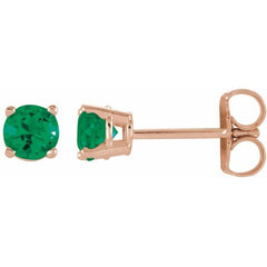 14K Rose Gold 2.5 mm Lab-Grown Emerald Earrings
