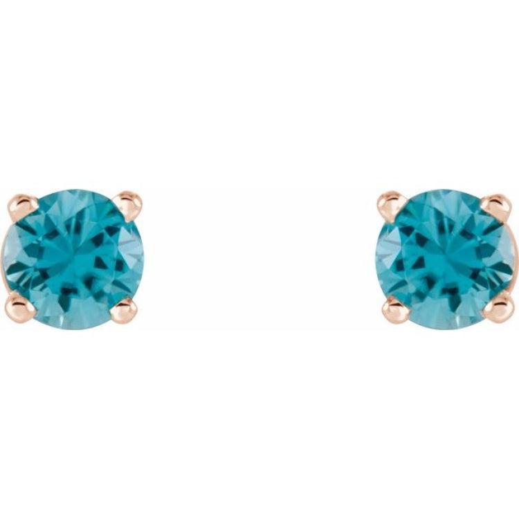 14K Rose Gold 4 mm Natural Blue Zircon Earrings