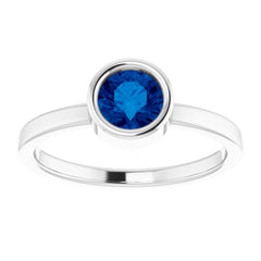 14K White Gold 5.5 mm Natural Blue Sapphire Ring