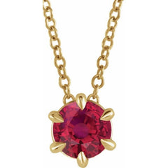 14K Yellow Gold 5 mm Natural Ruby Solitaire 16-18" Necklace