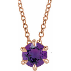 14K Rose Gold 5 mm Natural Amethyst Solitaire 16-18" Necklace