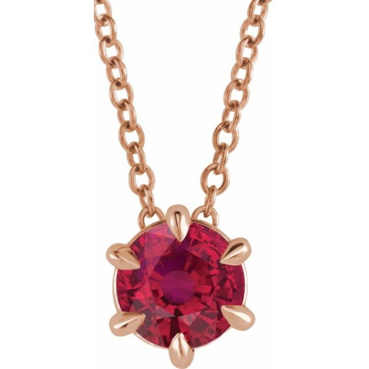 14K Rose Gold 5 mm Natural Ruby Solitaire 16-18" Necklace