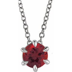 14K White Gold 6 mm Natural Mozambique Garnet Solitaire 16-18" Necklace