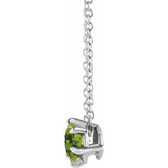 14K White Gold 6 mm Natural Peridot Solitaire 16-18" Necklace