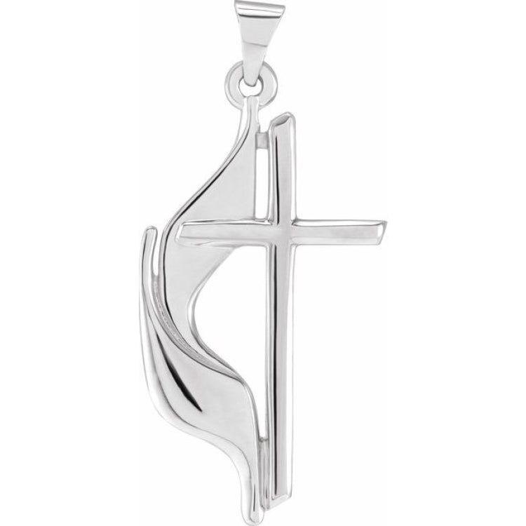 14K White Gold Methodist Cross Pendant