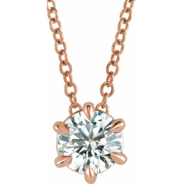 14K Rose Gold 1/2 CT Lab-Grown Diamond Solitaire 16-18" Necklace