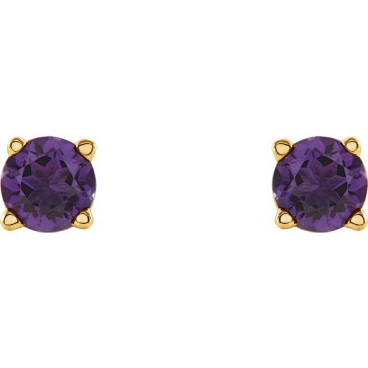 14K Yellow Gold 4 mm Natural Amethyst Earrings