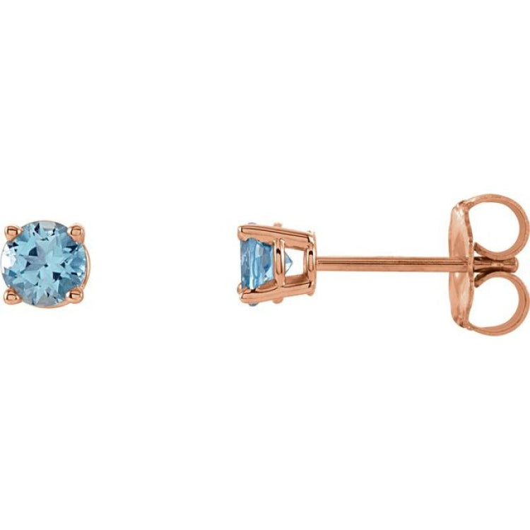 14K Rose Gold 4 mm Natural Aquamarine Earrings