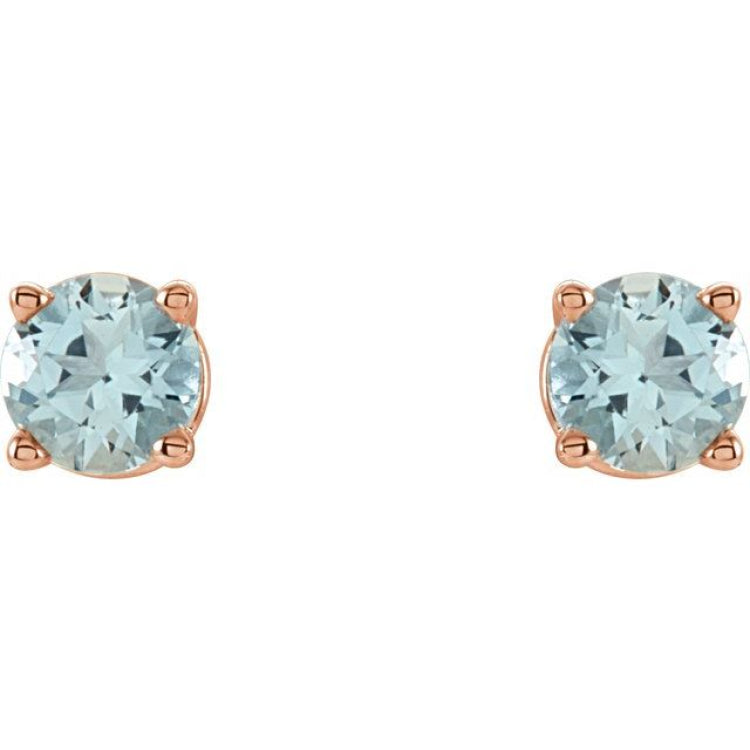 14K Rose Gold 4 mm Natural Aquamarine Earrings