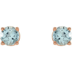 14K Rose Gold 4 mm Natural Aquamarine Earrings