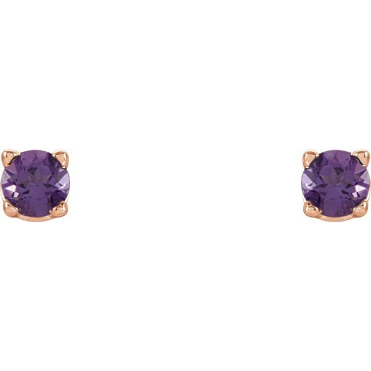 14K Rose Gold 2.5 mm Natural Amethyst Earrings
