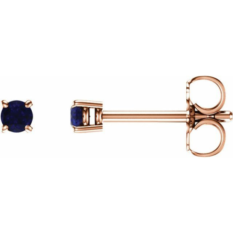 14K Rose Gold 2.5 mm Natural Blue Sapphire Earrings