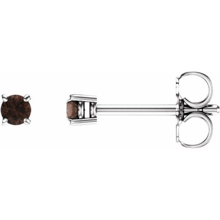 14K White Gold 2.5 mm Natural Smoky Quartz Earrings