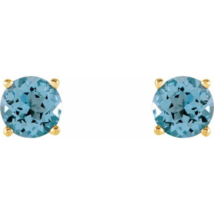 14K Yellow Gold 5 mm Natural Sky Blue Topaz Earrings