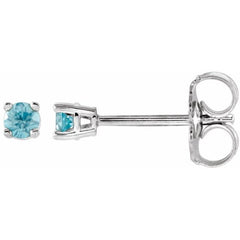 14K White Gold 2.5 mm Natural Blue Zircon Earrings